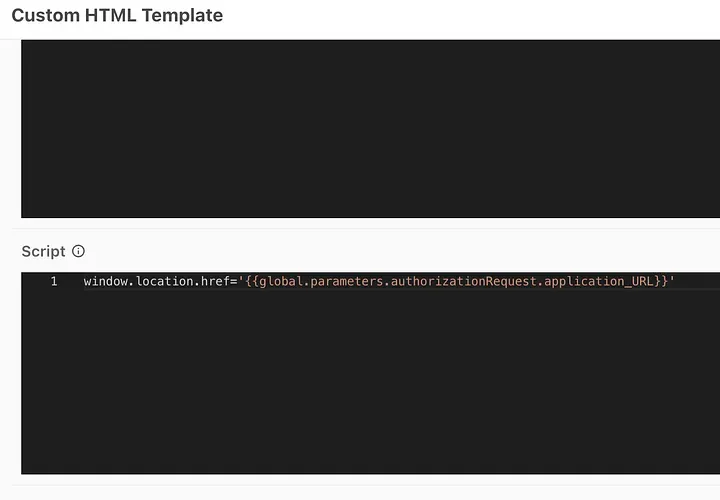 A custom template to trigger a redirect to the target application URL