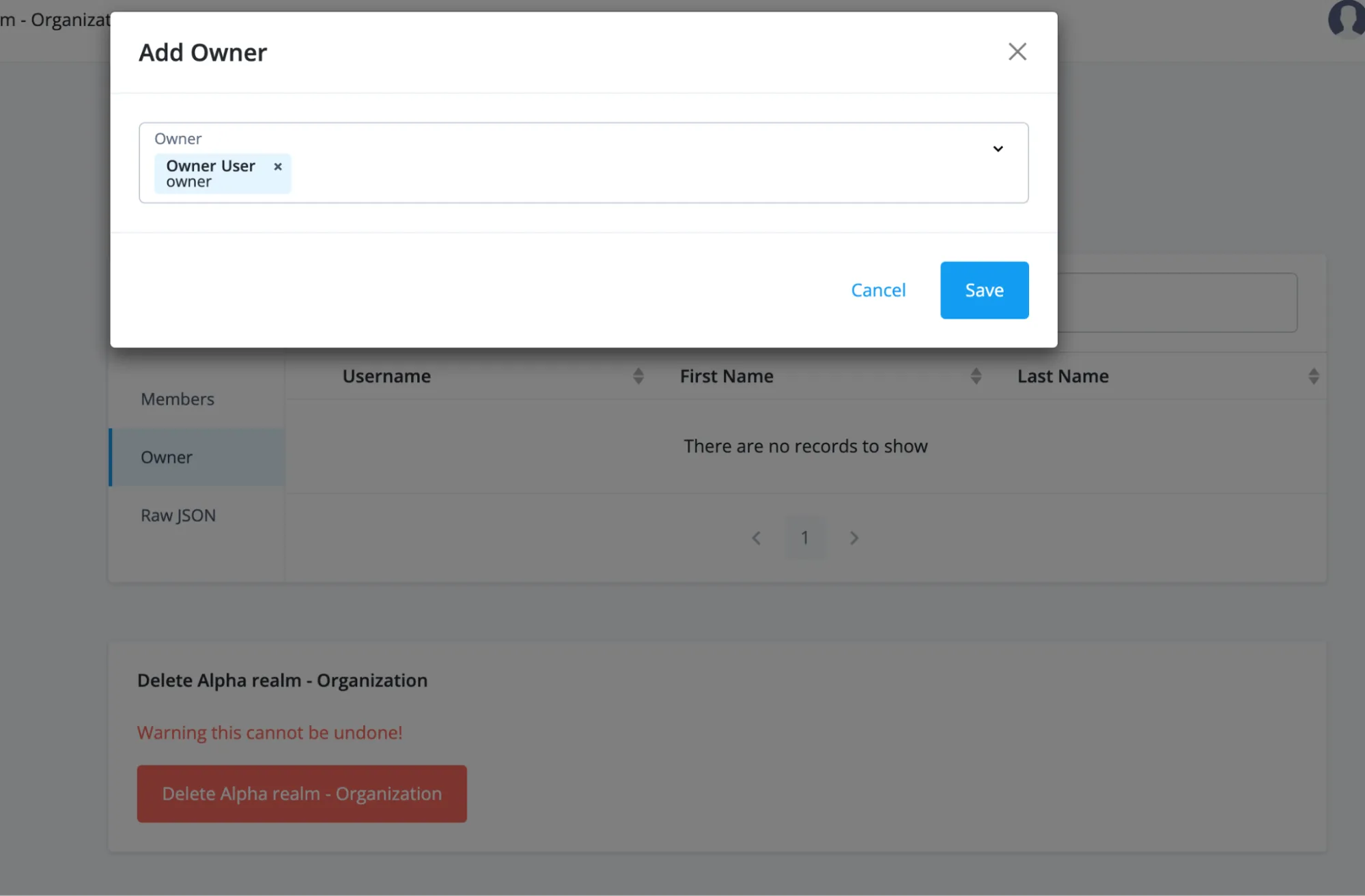 A screenshot of the BX Manufacturing Org with the owner "owner" being assigned