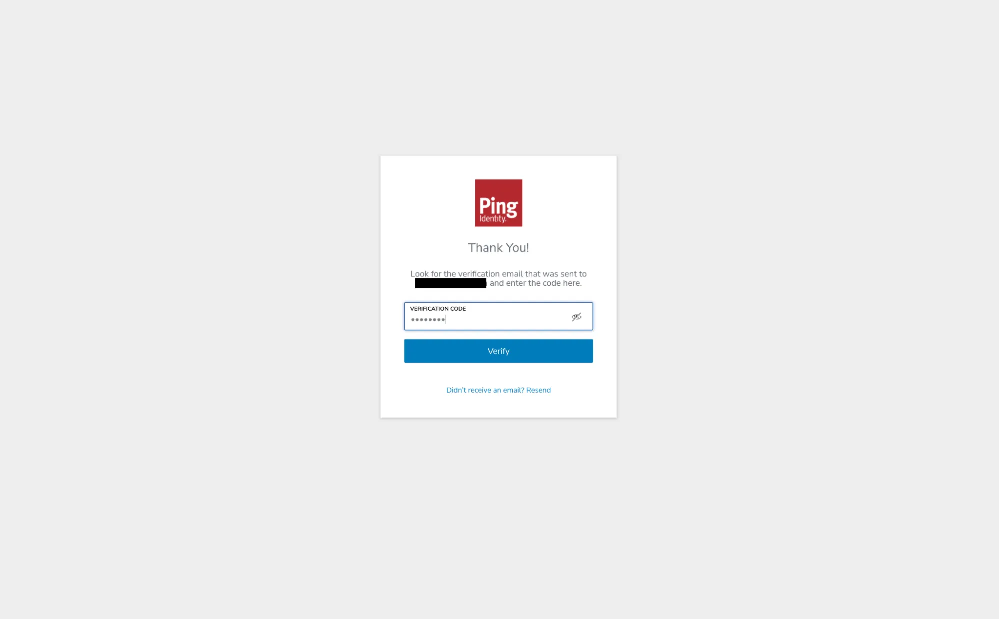A screenshot of the user flow in which the admin is required to enter in their verification code they received via email