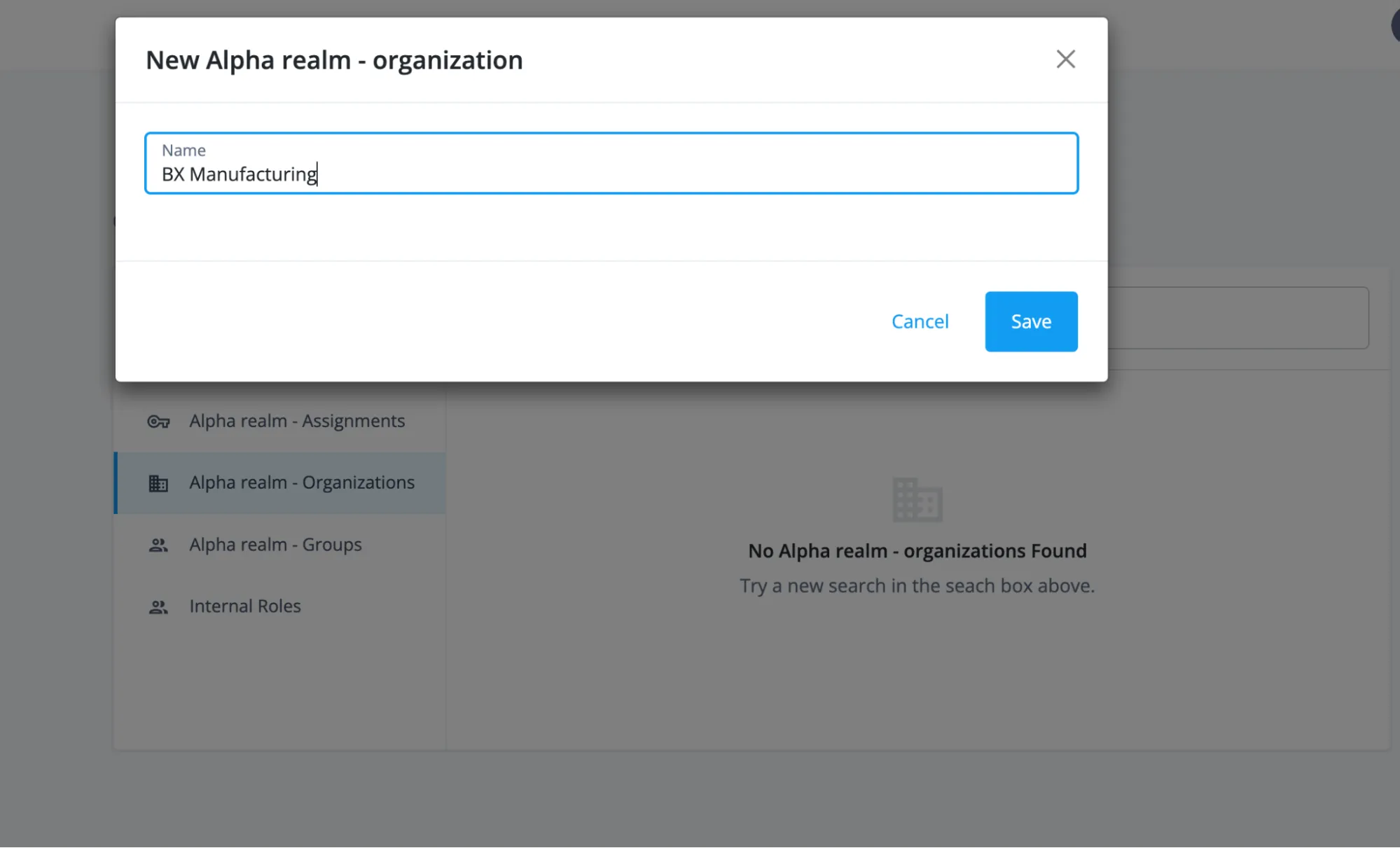 A screenshot of the managed identities page in which the the name BX Manufacturing is entered