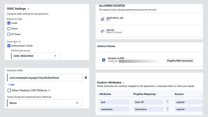 PingOne Application configuration for Native Application Client