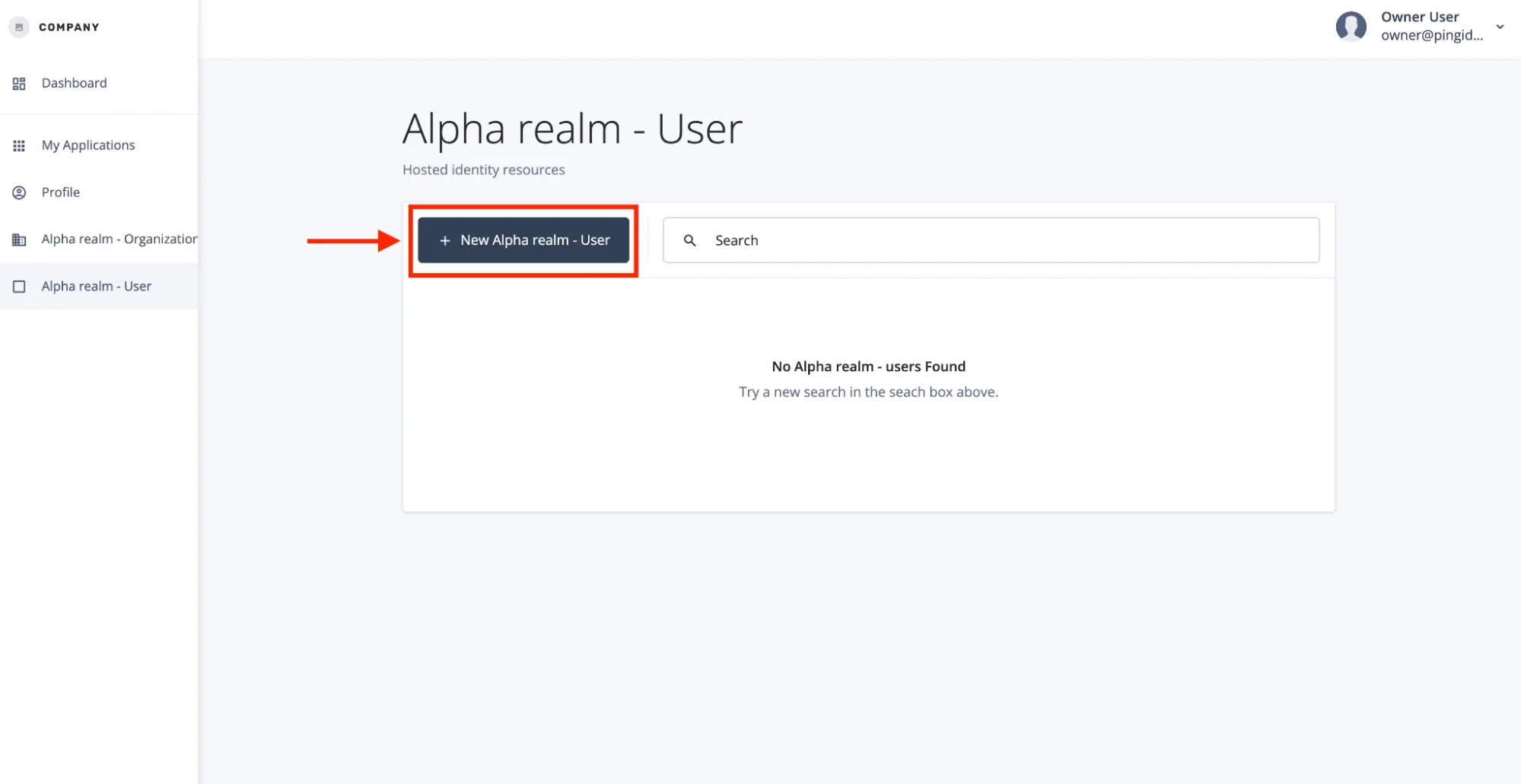 A screenshot of the owner selecting the new user button