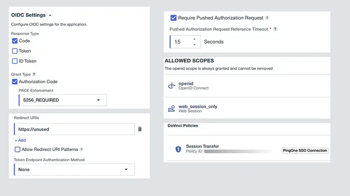 PingOne Application configuration for Session Transfer Application Client