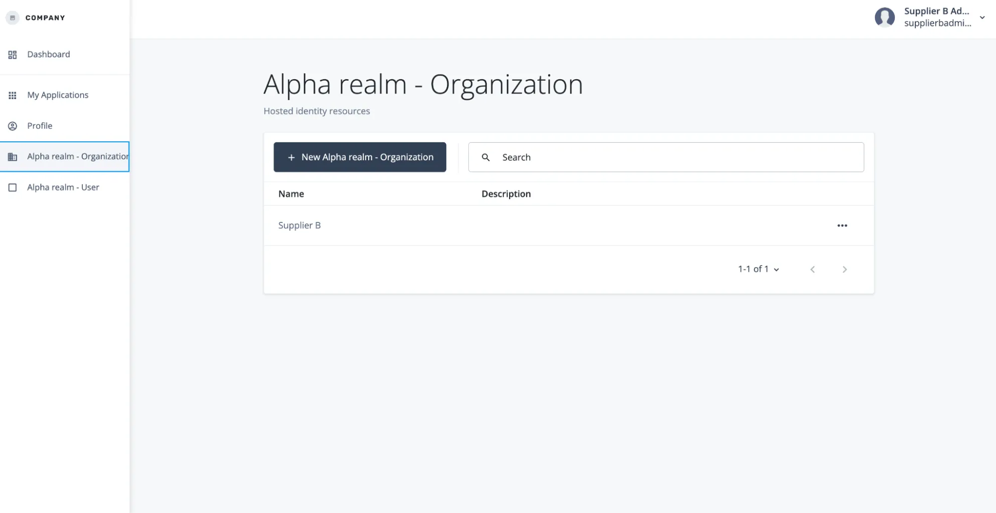A screenshot of the supplier B admin's view in which they can access Supplier B's organization