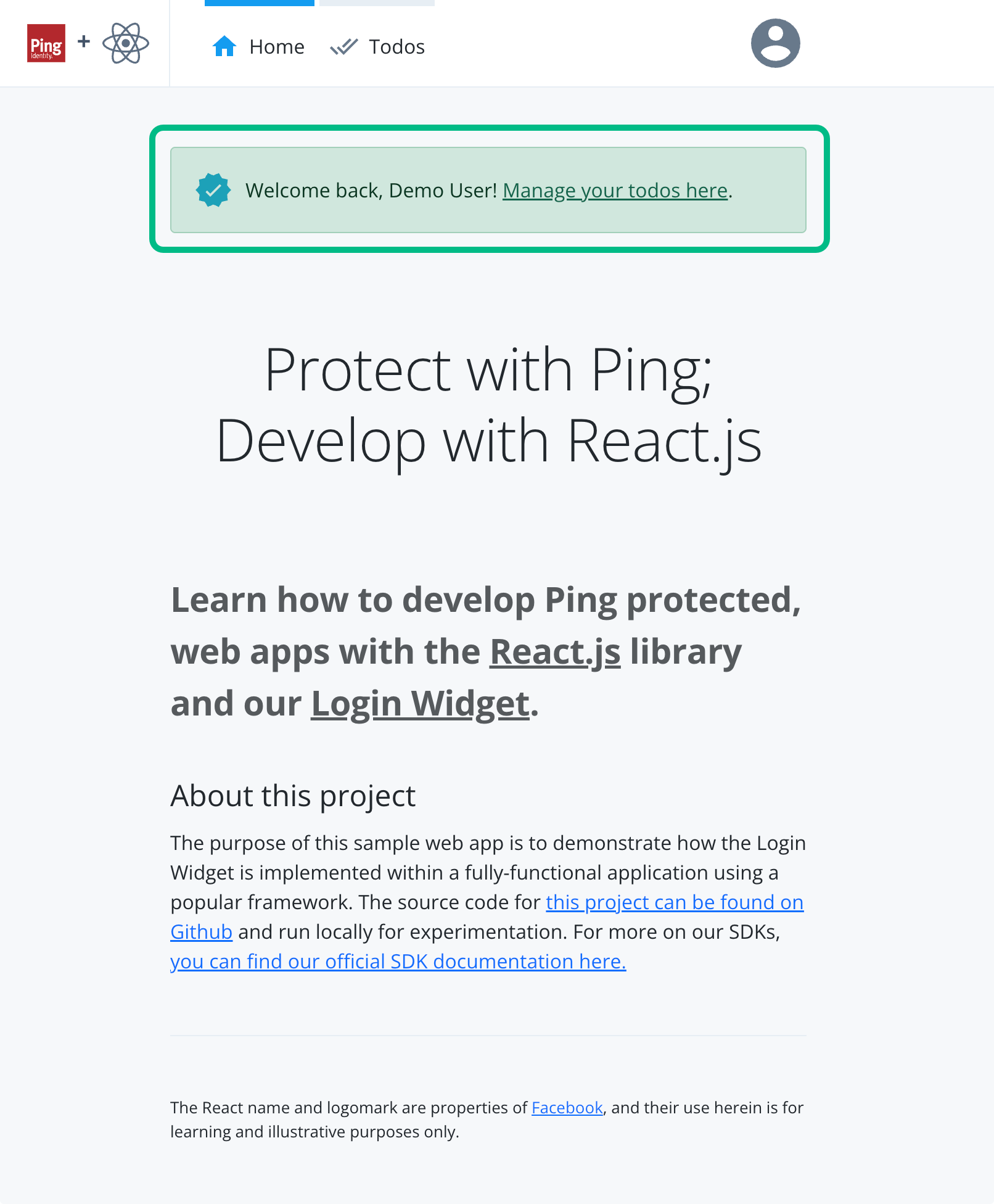 Screenshot of a user signed in to the home page.