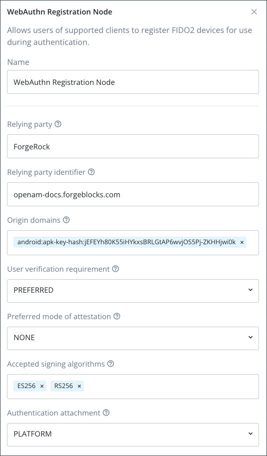 android webauthn node config en
