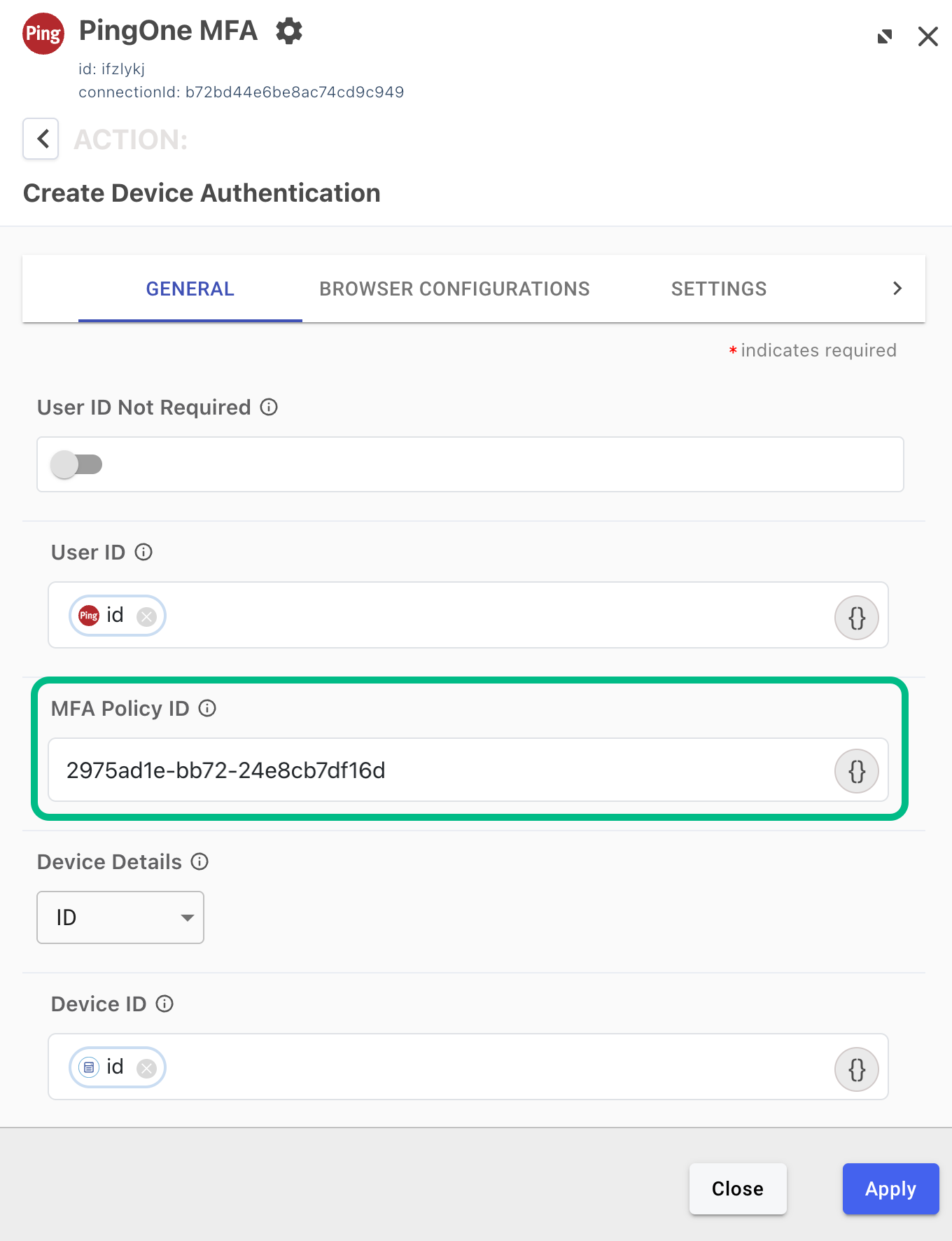 p1 flow fido mfa connector mfa policy
