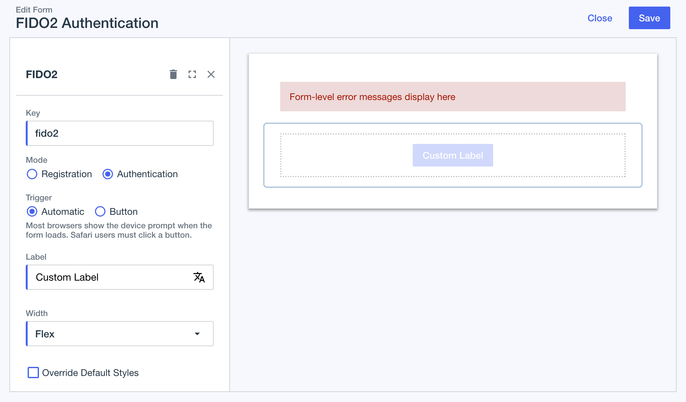p1 forms fido authentication