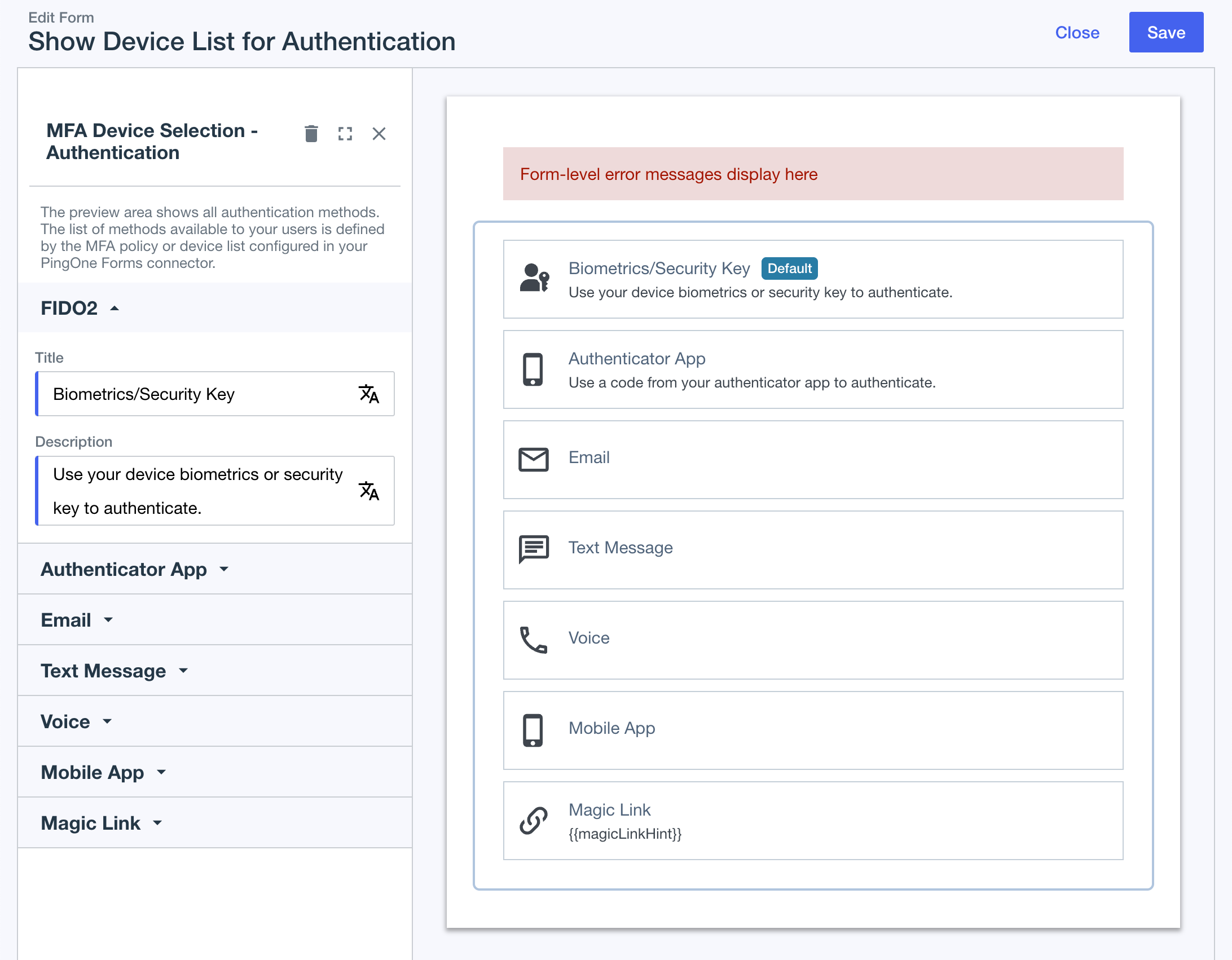 p1 forms fido device list authentication