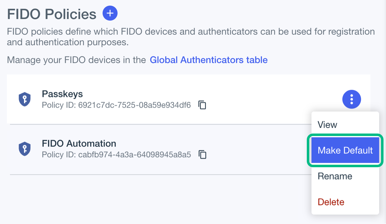 pingone fido policy make default