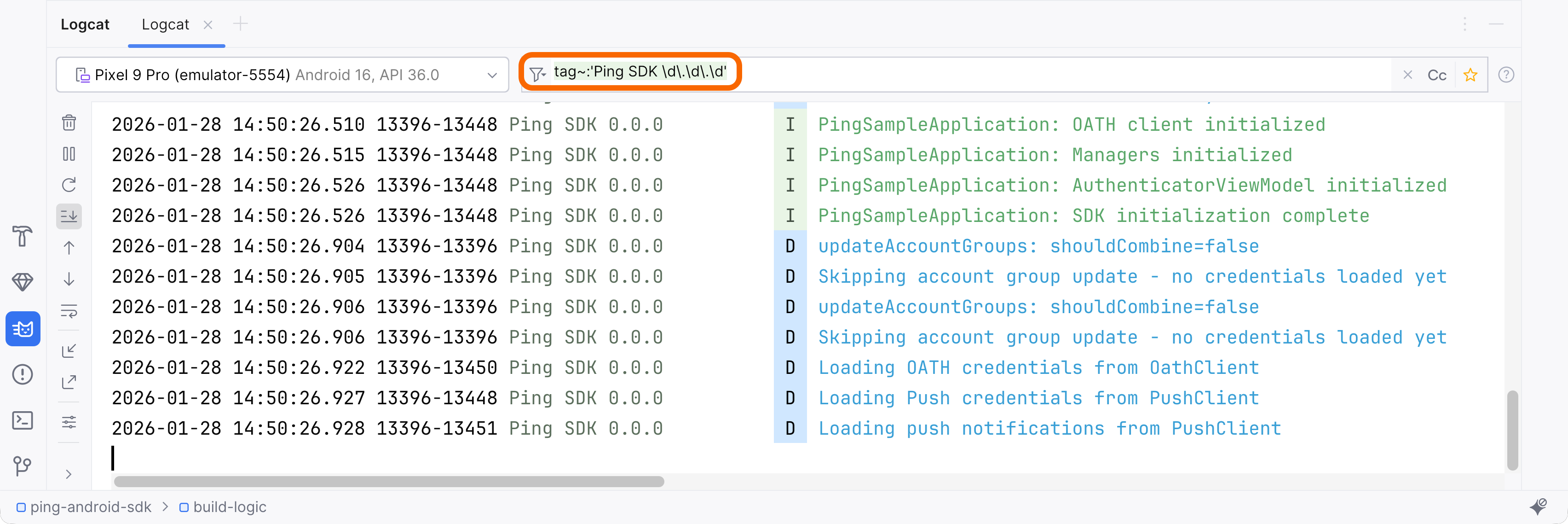 Filtering Android Logcat output by tag, role=