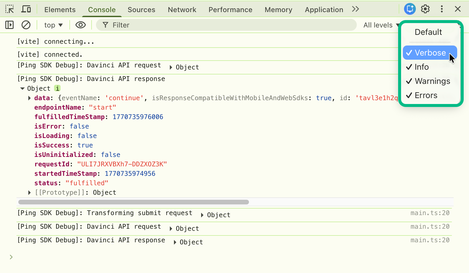 Custom logger output in the Chrome developer console.
