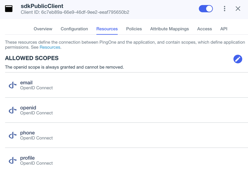 Adding scopes to an application.