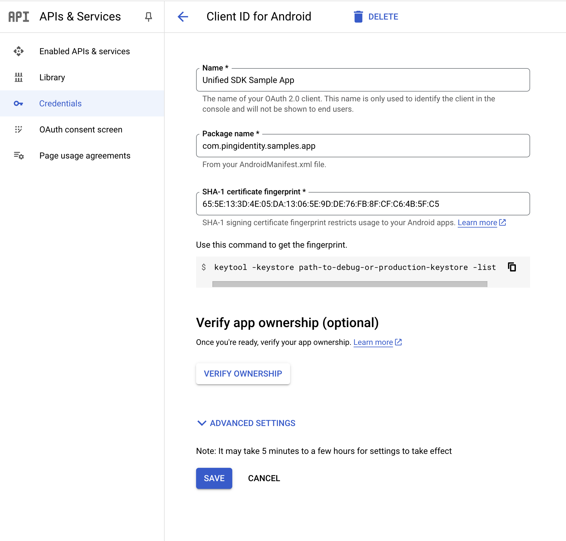 Configuring a client ID for Android apps in Google Cloud