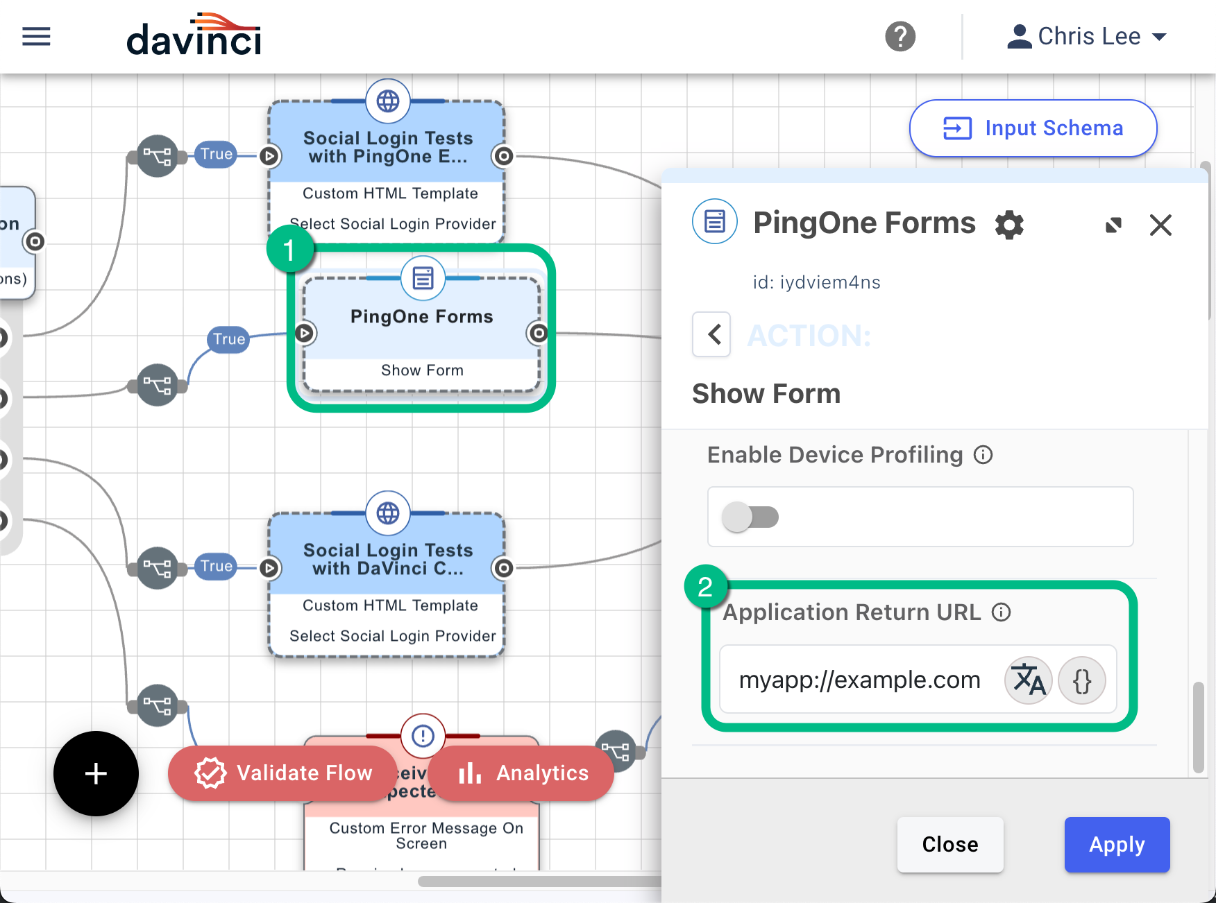 Configuring a return URL in the PingOne Form Connector.