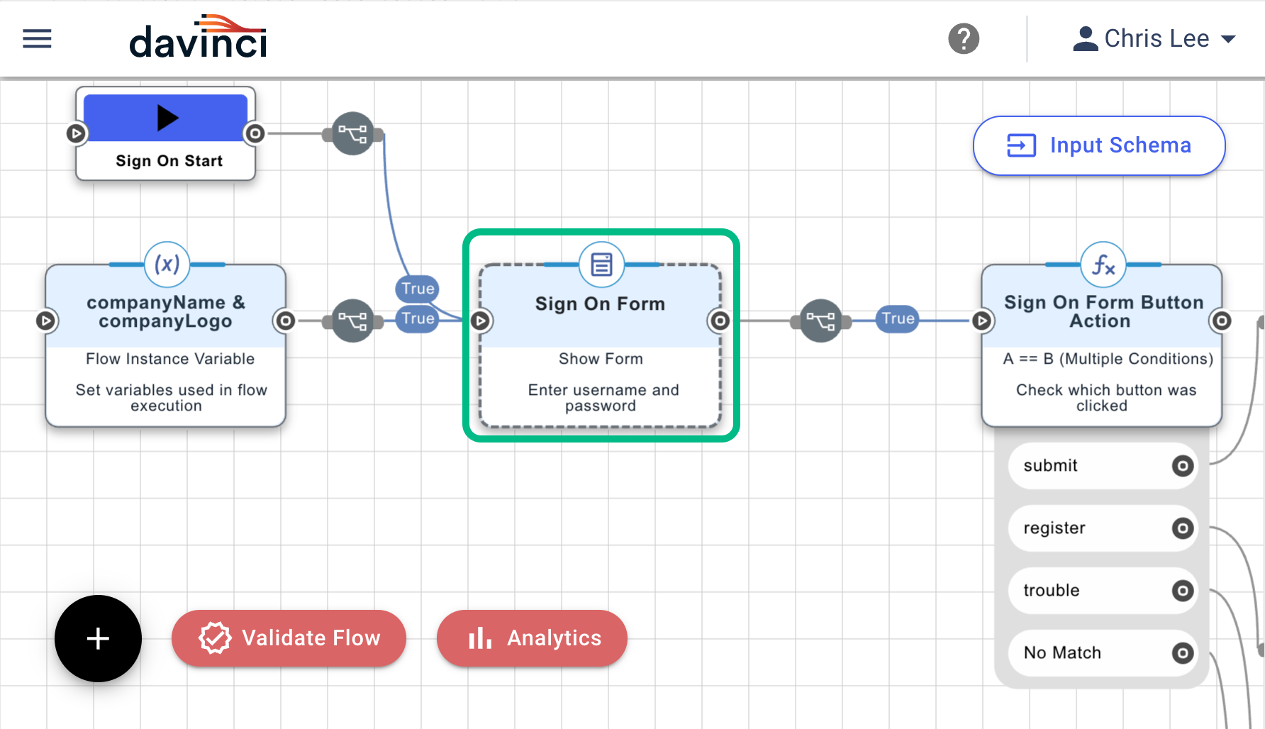 Example of a Forms Connector in a DaVinci flow.