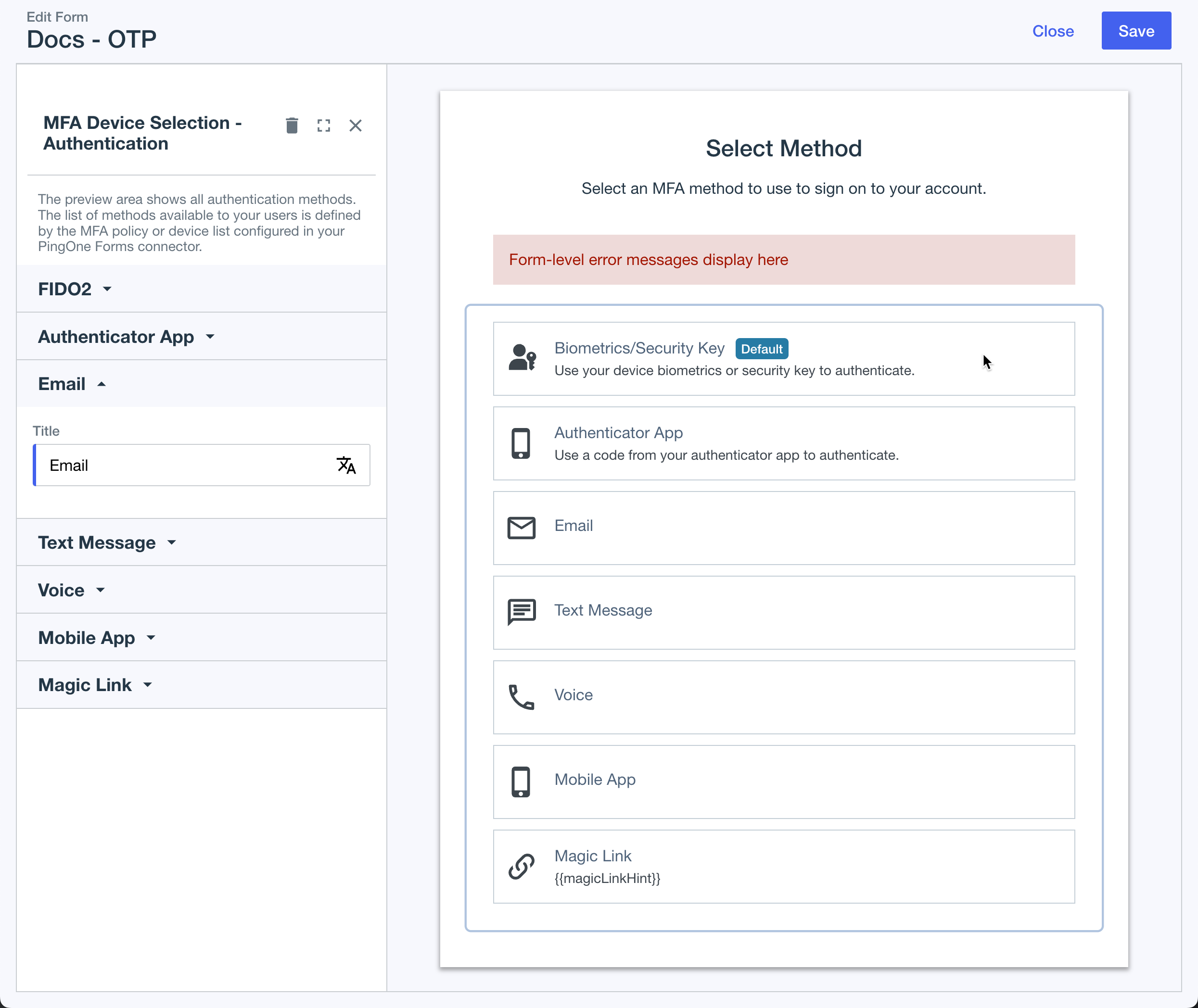 Adding an MFA selection list to a form in PingOne
