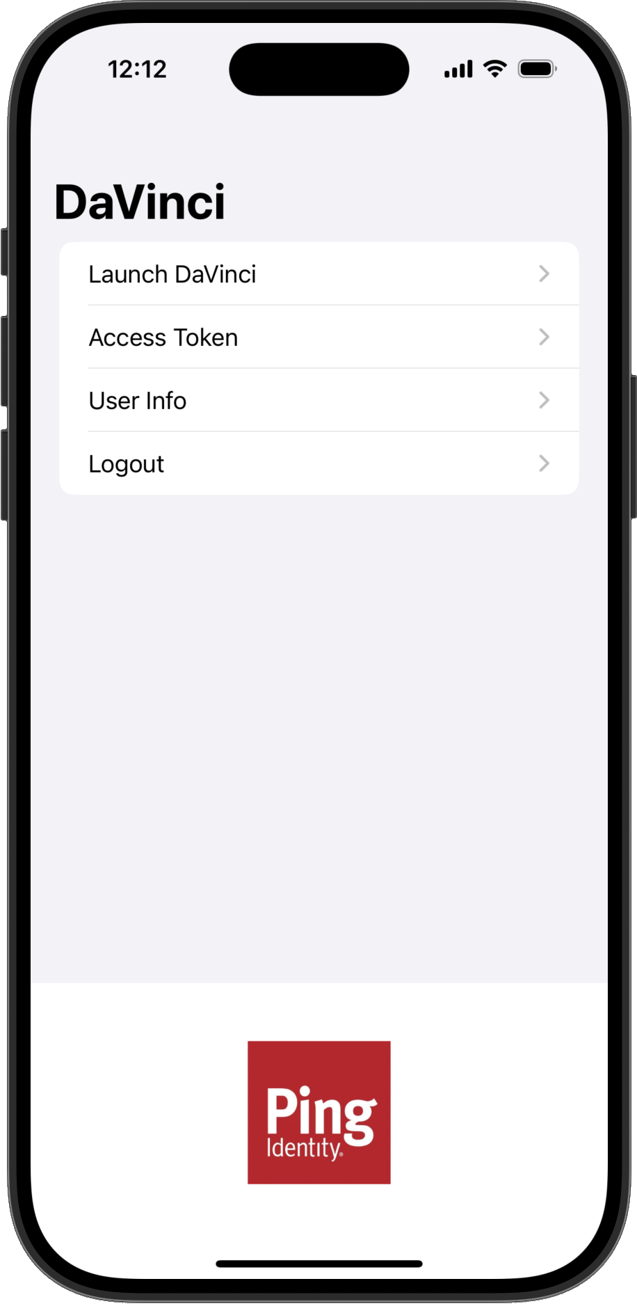 Screenshot of the `swiftui-davinci` sample app on iOS.