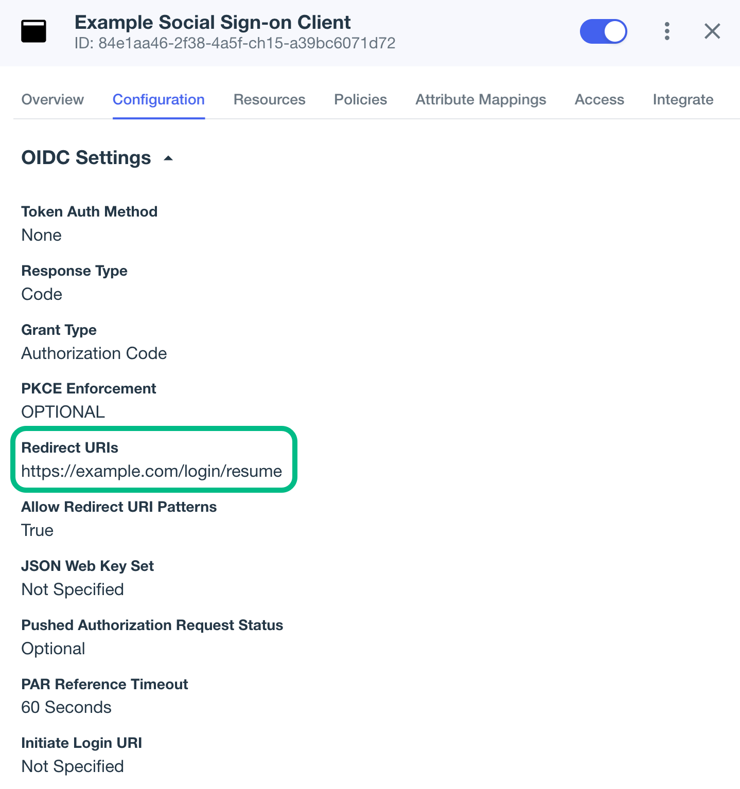 Configuring redirect URIs in PingOne.
