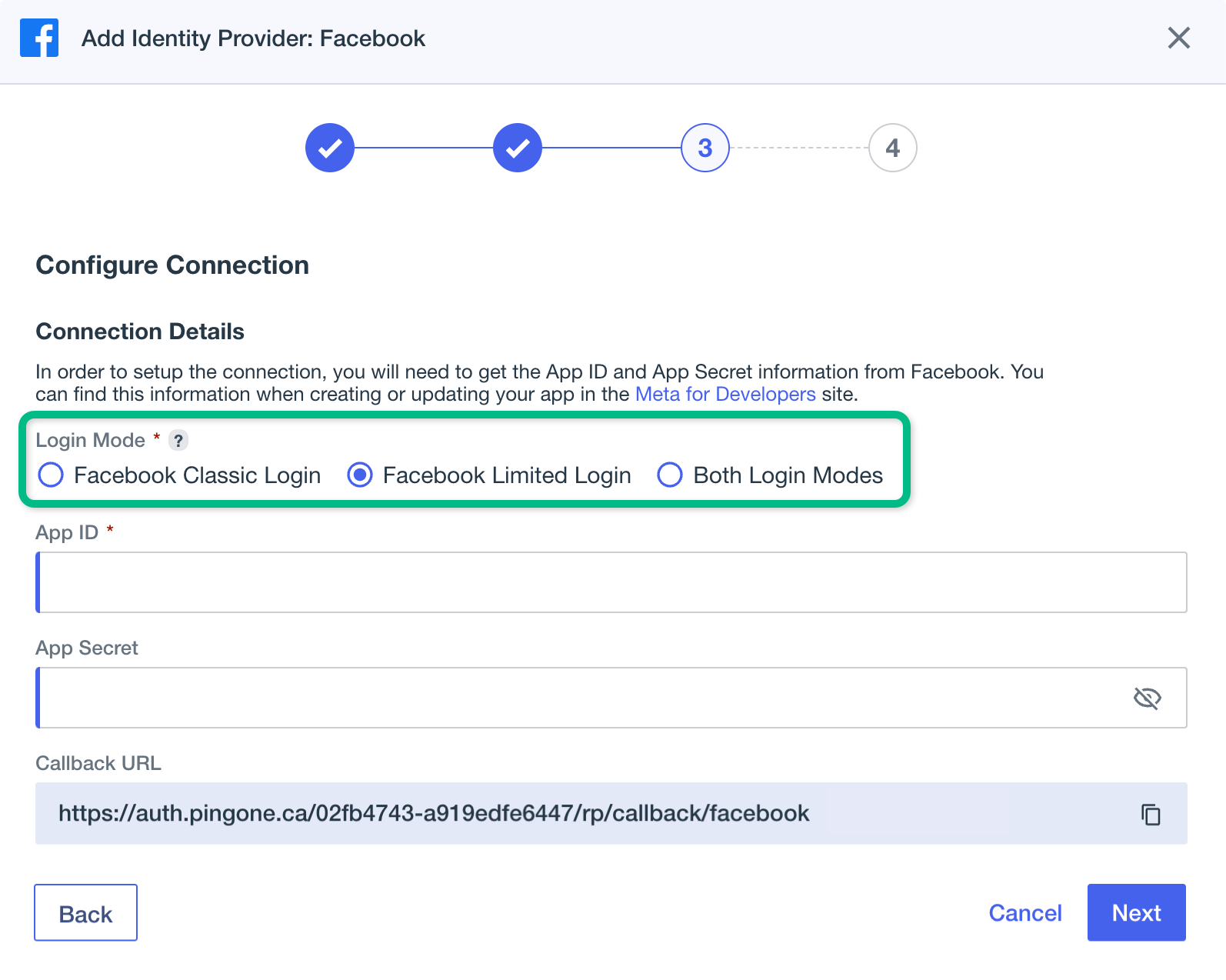 pingone external idp facebook limited login