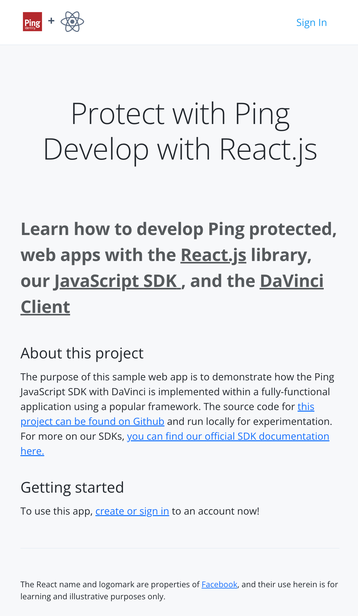 The first page of the JavaScript DaVinci module sample.