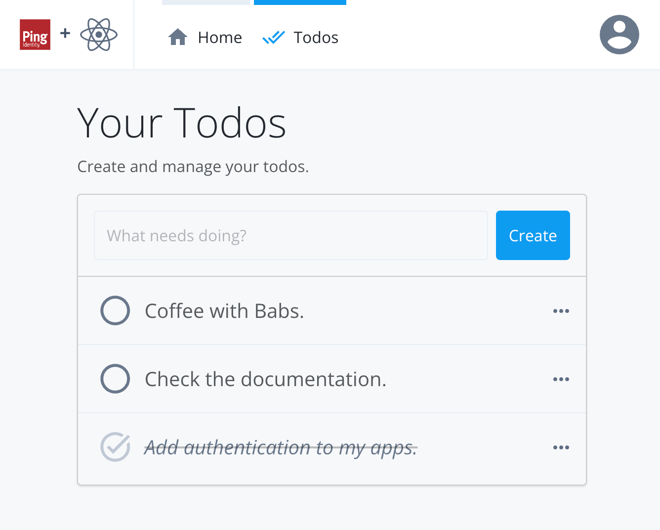 If you configured the API backend, you can view, edit, update, and delete todo items.