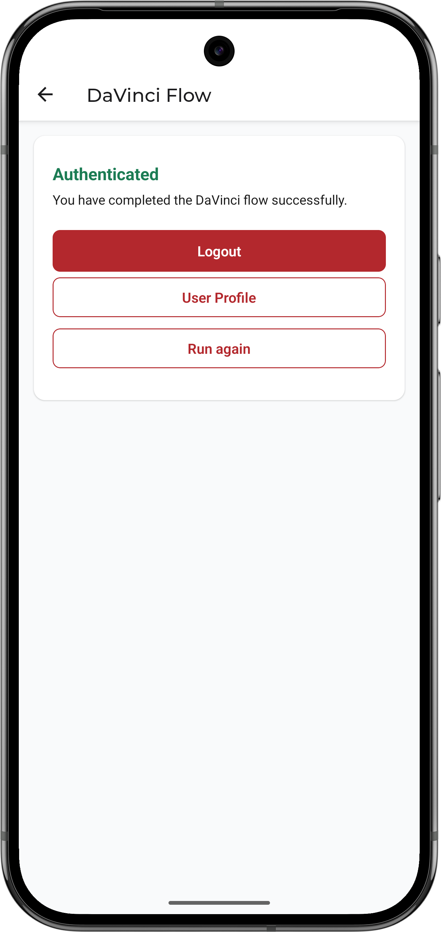 Android screenshot showing the authenticated state in the sample app