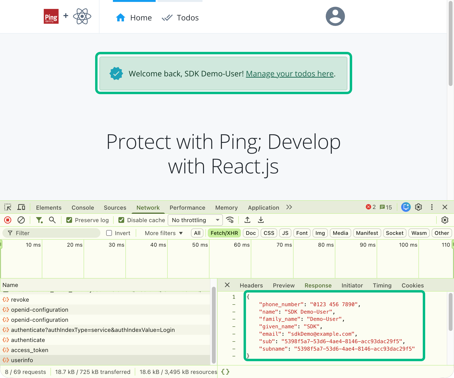 react journey user info