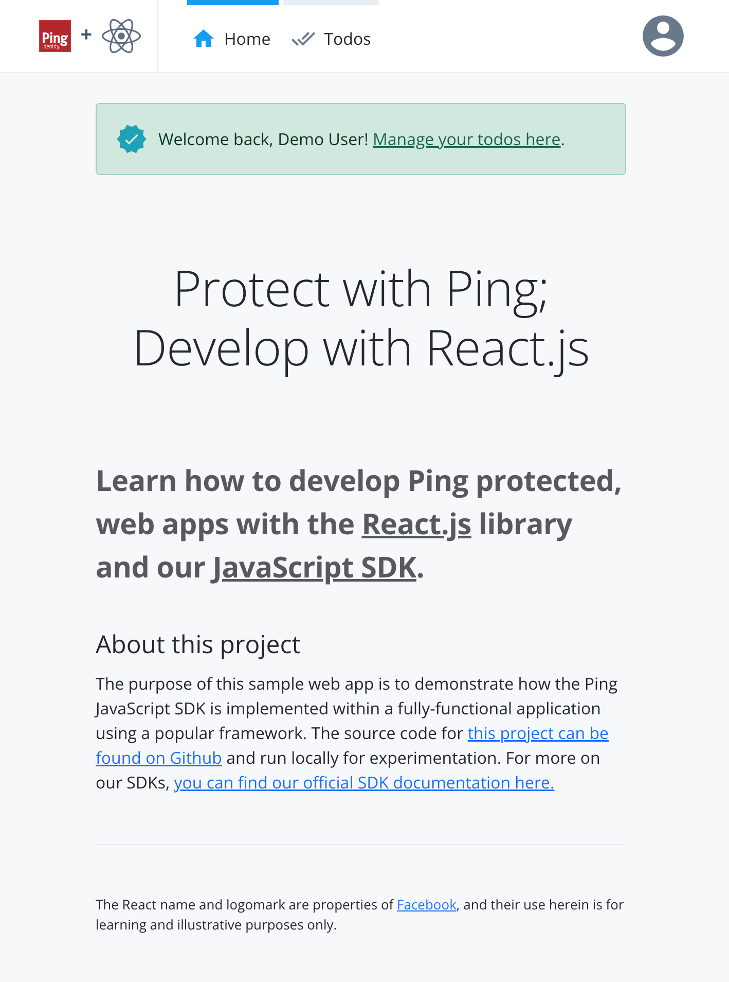 Screenshot of a user signed in to the home page.