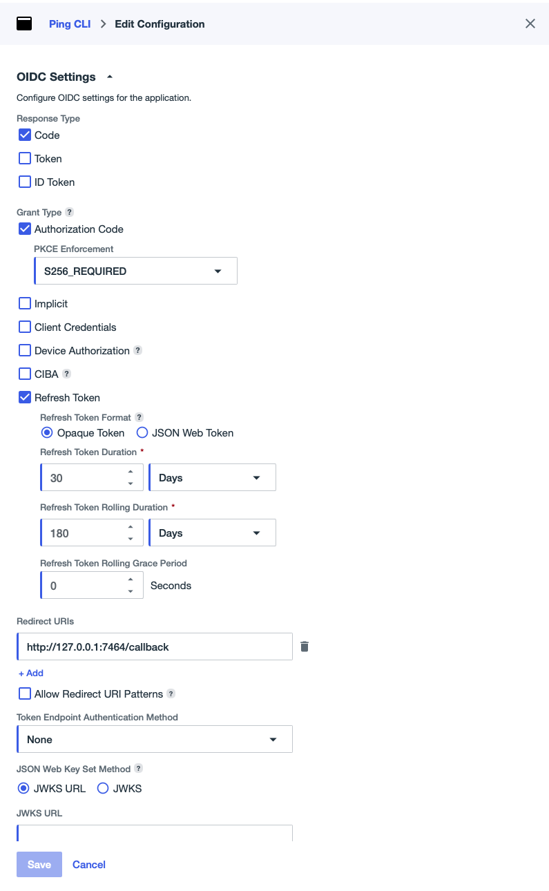 PingOne admin console