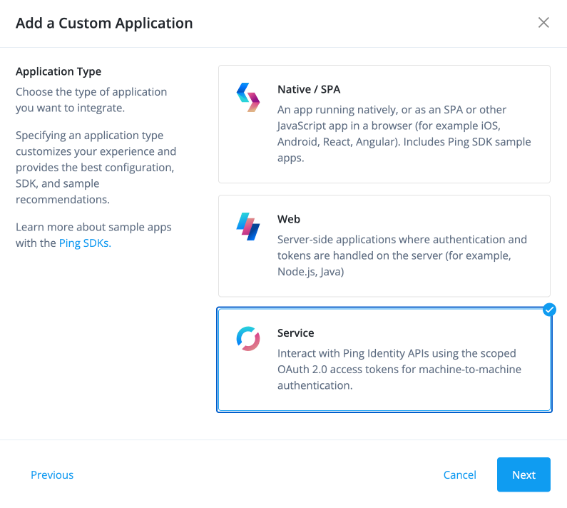 Select service application type